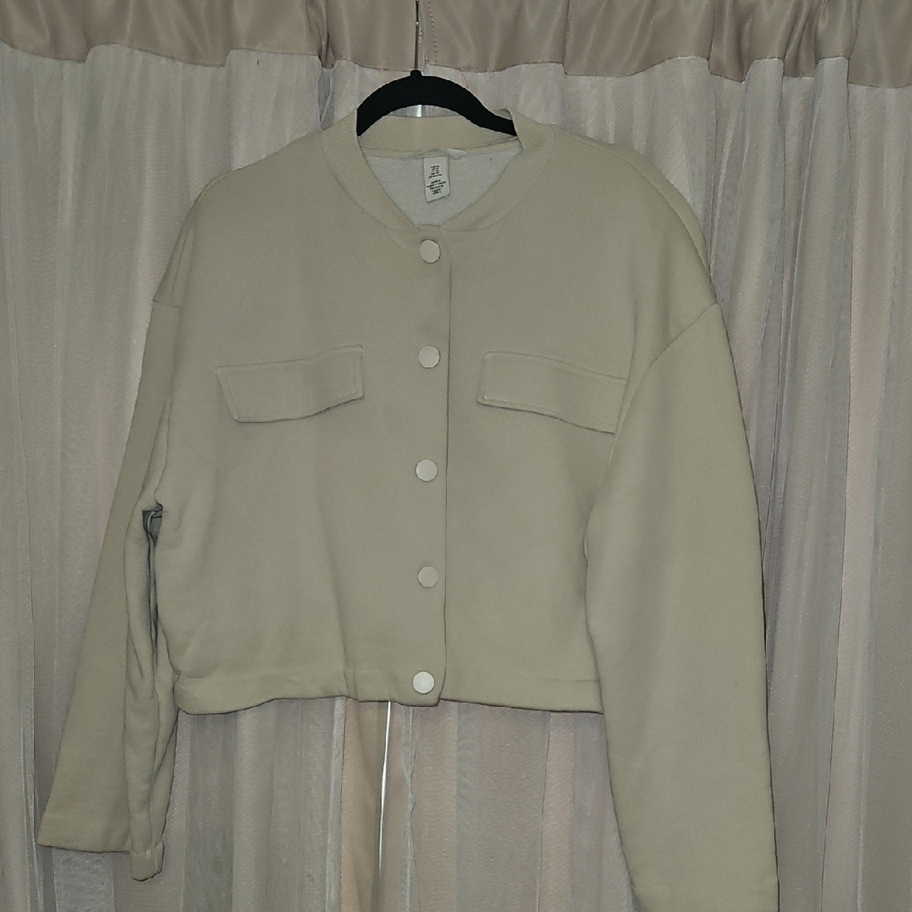 H&M Cream Bomber Jacket Modern Minimalist Design